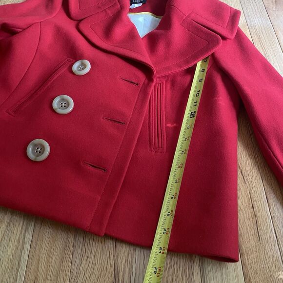 J.Crew Womens Coat Peacoat Red Cropped Wool Blend Size 6 EUC Button Up lined - Picture 13 of 13